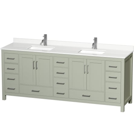 A large image of the Wyndham Collection WCS141484D-QTZ-UNSMXX Light Green / White Quartz Top / Brushed Nickel Hardware