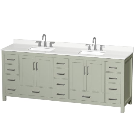 A large image of the Wyndham Collection WCS141484D-QTZ-US3MXX Light Green / White Quartz Top / Brushed Nickel Hardware