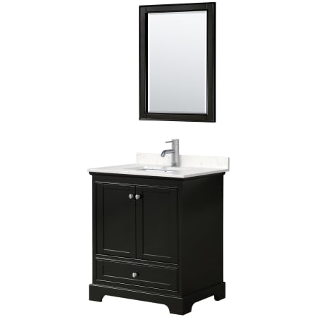A large image of the Wyndham Collection WCS202030S-VCA-M24 Dark Espresso / Carrara Cultured Marble Top / Polished Chrome Hardware
