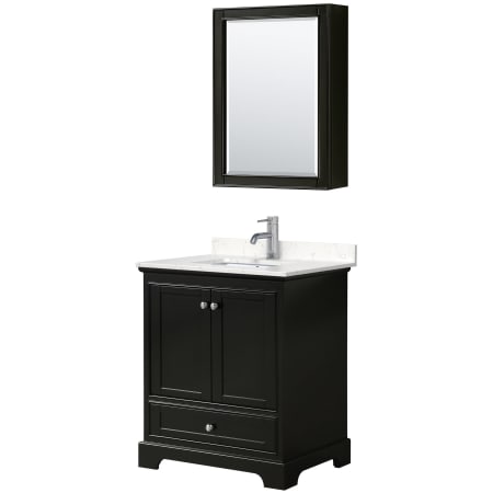 A large image of the Wyndham Collection WCS202030S-VCA-MED Dark Espresso / Carrara Cultured Marble Top / Polished Chrome Hardware