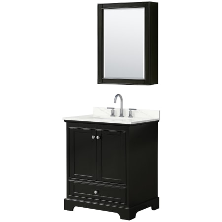 A large image of the Wyndham Collection WCS202030S-QTZ-US3MED Dark Espresso / Giotto Quartz Top / Polished Chrome Hardware