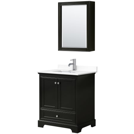 A large image of the Wyndham Collection WCS202030S-VCA-MED Dark Espresso / White Cultured Marble Top / Polished Chrome Hardware