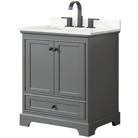 A large image of the Wyndham Collection WCS202030S-QTZ-US3MXX Dark Gray / Giotto Quartz Top / Matte Black Hardware