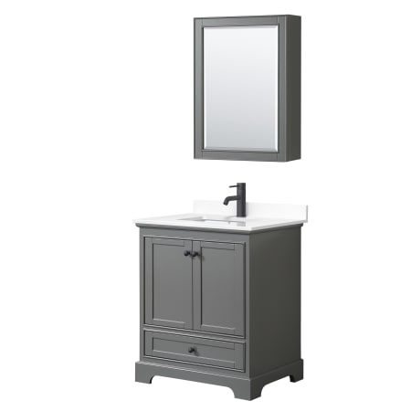 A large image of the Wyndham Collection WCS202030S-VCA-MED Dark Gray / White Cultured Marble Top / Matte Black Hardware