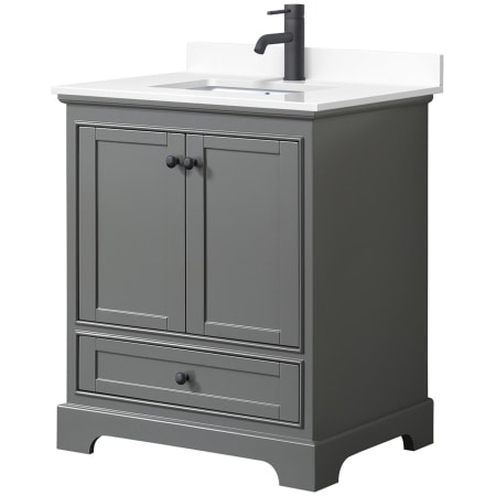 A large image of the Wyndham Collection WCS202030S-VCA-MXX Dark Gray / White Cultured Marble Top / Matte Black Hardware