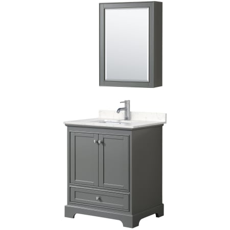 A large image of the Wyndham Collection WCS202030S-VCA-MED Dark Gray / Carrara Cultured Marble Top / Polished Chrome Hardware
