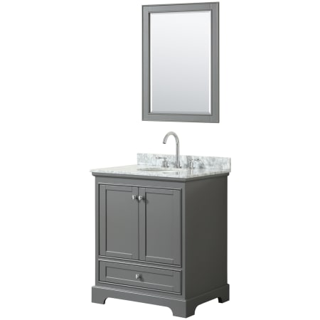 A large image of the Wyndham Collection WCS202030SCMUNOM24 Dark Gray / White Carrara Marble Top / Polished Chrome Hardware