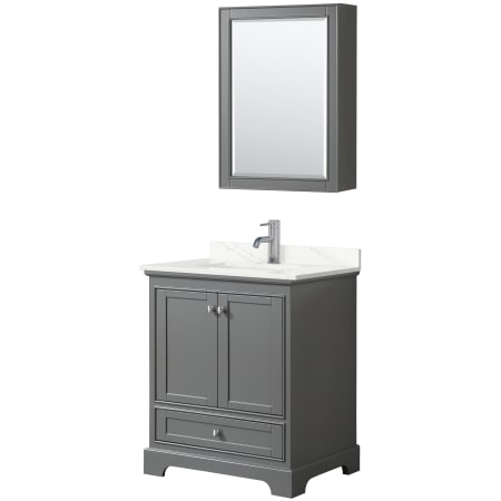 A large image of the Wyndham Collection WCS202030S-QTZ-UNSMED Dark Gray / Giotto Quartz Top / Polished Chrome Hardware
