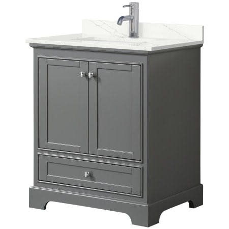 A large image of the Wyndham Collection WCS202030S-QTZ-UNSMXX Dark Gray / Giotto Quartz Top / Polished Chrome Hardware