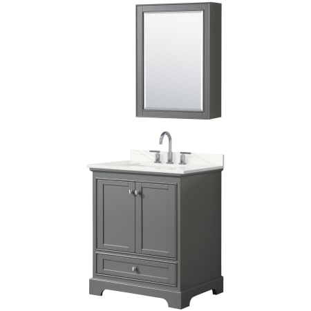 A large image of the Wyndham Collection WCS202030S-QTZ-US3MED Dark Gray / Giotto Quartz Top / Polished Chrome Hardware