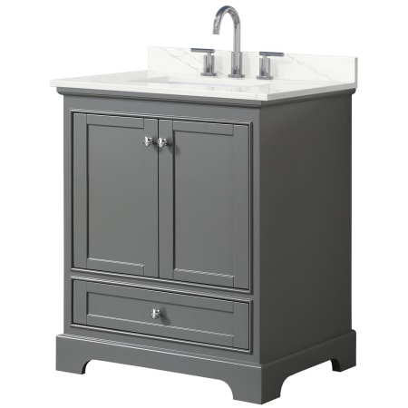 A large image of the Wyndham Collection WCS202030S-QTZ-US3MXX Dark Gray / Giotto Quartz Top / Polished Chrome Hardware