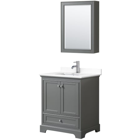 A large image of the Wyndham Collection WCS202030S-VCA-MED Dark Gray / White Cultured Marble Top / Polished Chrome Hardware