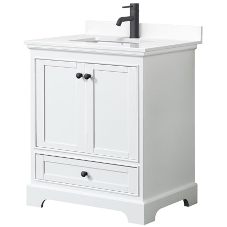 A large image of the Wyndham Collection WCS202030S-VCA-MXX White / White Cultured Marble Top / Matte Black Hardware