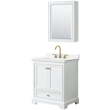 A large image of the Wyndham Collection WCS202030S-QTZ-US3MED White / White Quartz Top / Brushed Gold Hardware