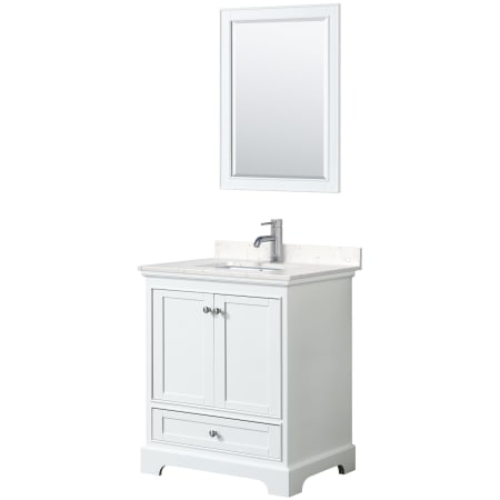 A large image of the Wyndham Collection WCS202030S-VCA-M24 White / Carrara Cultured Marble Top / Polished Chrome Hardware