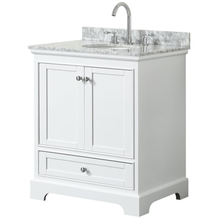A large image of the Wyndham Collection WCS202030SCMUNOMXX White / White Carrara Marble Top / Polished Chrome Hardware