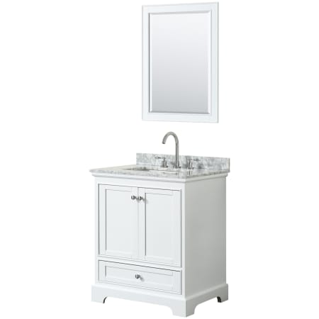 A large image of the Wyndham Collection WCS202030SCMUNSM24 White / White Carrara Marble Top / Polished Chrome Hardware