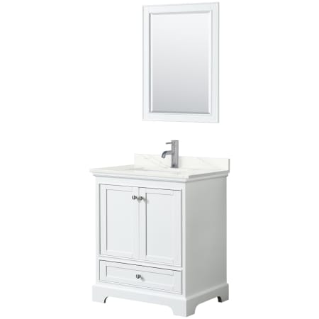 A large image of the Wyndham Collection WCS202030S-QTZ-UNSM24 White / Giotto Quartz Top / Polished Chrome Hardware