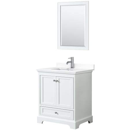 A large image of the Wyndham Collection WCS202030S-VCA-M24 White / White Cultured Marble Top / Polished Chrome Hardware