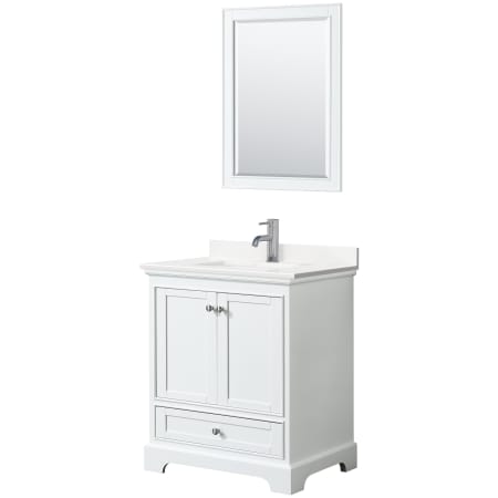 A large image of the Wyndham Collection WCS202030S-QTZ-UNSM24 White / White Quartz Top / Polished Chrome Hardware