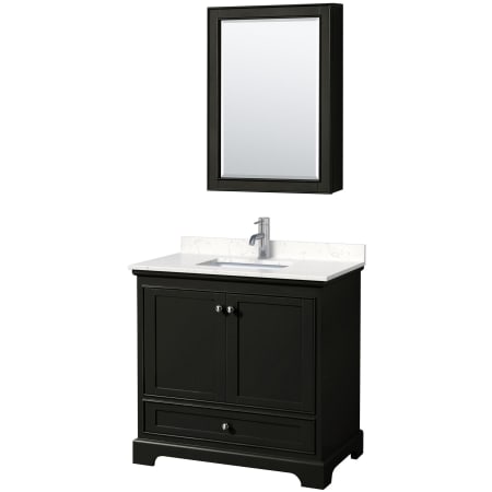 A large image of the Wyndham Collection WCS202036S-VCA-MED Dark Espresso / Carrara Cultured Marble Top / Polished Chrome Hardware