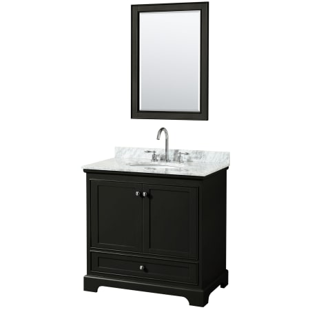 A large image of the Wyndham Collection WCS202036SCMUNOM24 Dark Espresso / White Carrara Marble Top / Polished Chrome Hardware