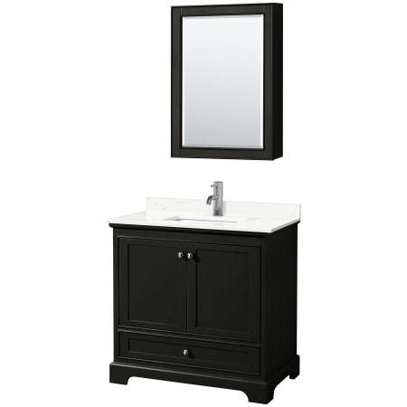 A large image of the Wyndham Collection WCS202036S-QTZ-UNSMED Dark Espresso / Giotto Quartz Top / Polished Chrome Hardware