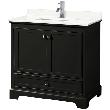 A large image of the Wyndham Collection WCS202036S-QTZ-UNSMXX Dark Espresso / Giotto Quartz Top / Polished Chrome Hardware