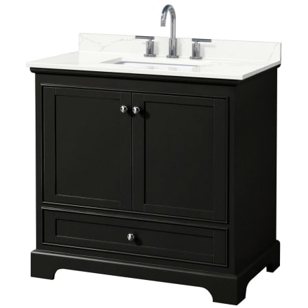 A large image of the Wyndham Collection WCS202036S-QTZ-US3MXX Dark Espresso / Giotto Quartz Top / Polished Chrome Hardware