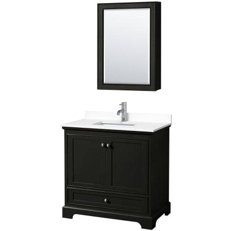 A large image of the Wyndham Collection WCS202036S-VCA-MED Dark Espresso / White Cultured Marble Top / Polished Chrome Hardware