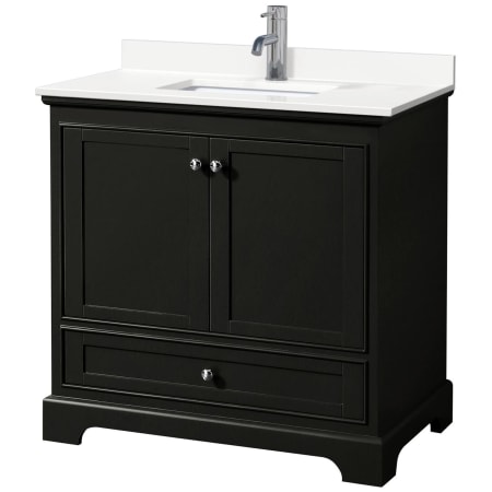 A large image of the Wyndham Collection WCS202036S-QTZ-UNSMXX Dark Espresso / White Quartz Top / Polished Chrome Hardware