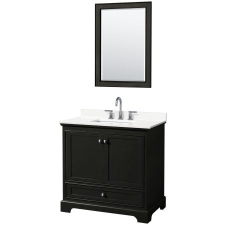 A large image of the Wyndham Collection WCS202036S-QTZ-US3M24 Dark Espresso / White Quartz Top / Polished Chrome Hardware