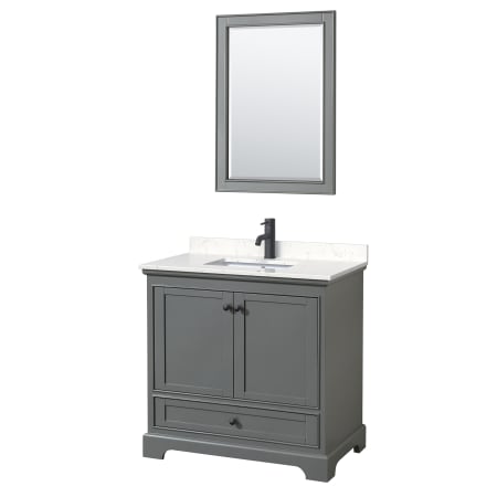 A large image of the Wyndham Collection WCS202036S-VCA-M24 Dark Gray / Carrara Cultured Marble Top / Matte Black Hardware