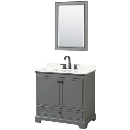 A large image of the Wyndham Collection WCS202036S-QTZ-US3M24 Dark Gray / Giotto Quartz Top / Matte Black Hardware