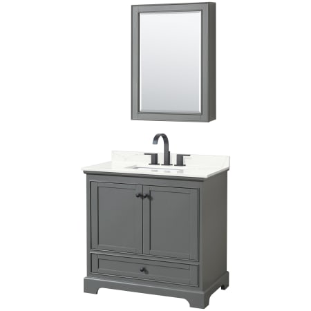 A large image of the Wyndham Collection WCS202036S-QTZ-US3MED Dark Gray / Giotto Quartz Top / Matte Black Hardware