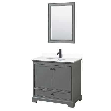 A large image of the Wyndham Collection WCS202036S-VCA-M24 Dark Gray / White Cultured Marble Top / Matte Black Hardware