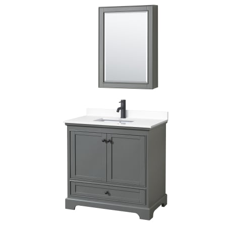 A large image of the Wyndham Collection WCS202036S-VCA-MED Dark Gray / White Cultured Marble Top / Matte Black Hardware