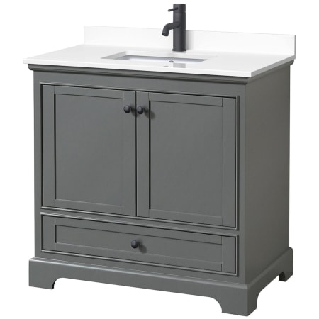 A large image of the Wyndham Collection WCS202036S-VCA-MXX Dark Gray / White Cultured Marble Top / Matte Black Hardware