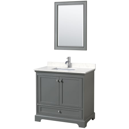 A large image of the Wyndham Collection WCS202036S-VCA-M24 Dark Gray / Carrara Cultured Marble Top / Polished Chrome Hardware