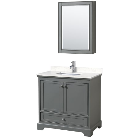 A large image of the Wyndham Collection WCS202036S-VCA-MED Dark Gray / Carrara Cultured Marble Top / Polished Chrome Hardware