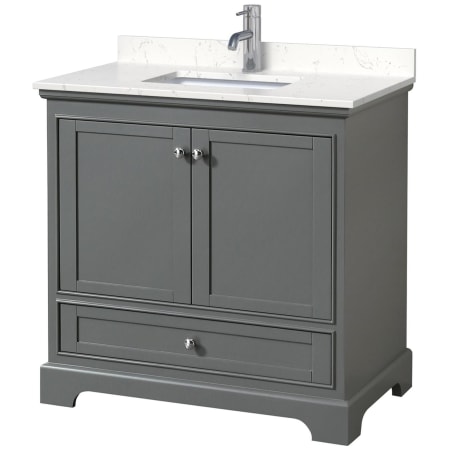 A large image of the Wyndham Collection WCS202036S-VCA-MXX Dark Gray / Carrara Cultured Marble Top / Polished Chrome Hardware
