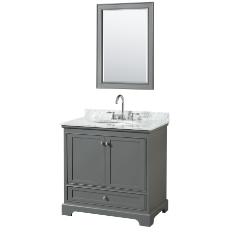 A large image of the Wyndham Collection WCS202036SCMUNOM24 Dark Gray / White Carrara Marble Top / Polished Chrome Hardware