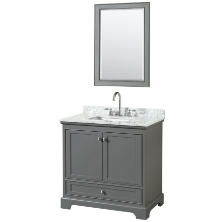 A large image of the Wyndham Collection WCS202036SCMUNSM24 Dark Gray / White Carrara Marble Top / Polished Chrome Hardware