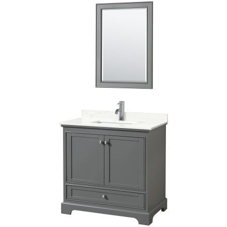 A large image of the Wyndham Collection WCS202036S-QTZ-UNSM24 Dark Gray / Giotto Quartz Top / Polished Chrome Hardware