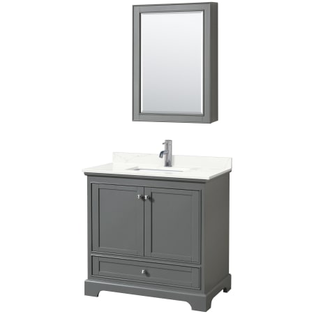 A large image of the Wyndham Collection WCS202036S-QTZ-UNSMED Dark Gray / Giotto Quartz Top / Polished Chrome Hardware