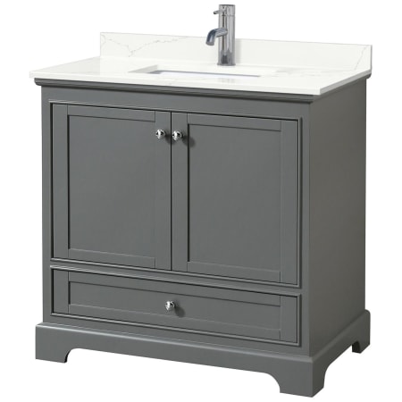 A large image of the Wyndham Collection WCS202036S-QTZ-UNSMXX Dark Gray / Giotto Quartz Top / Polished Chrome Hardware