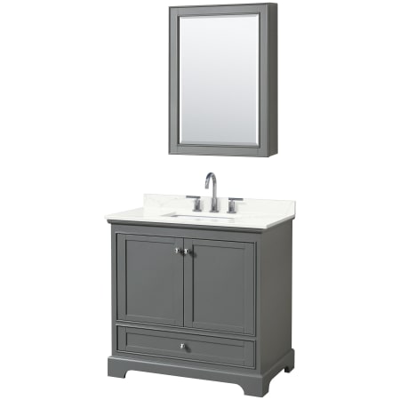 A large image of the Wyndham Collection WCS202036S-QTZ-US3MED Dark Gray / Giotto Quartz Top / Polished Chrome Hardware