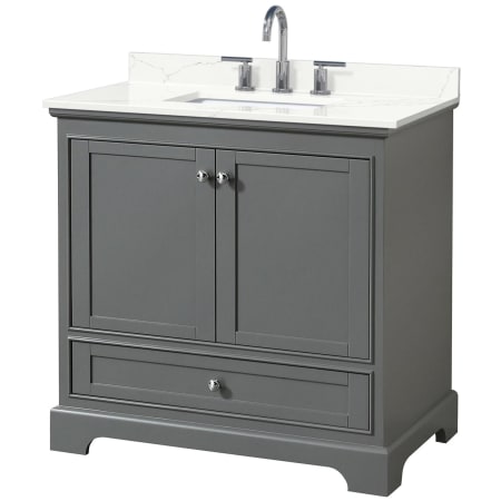 A large image of the Wyndham Collection WCS202036S-QTZ-US3MXX Dark Gray / Giotto Quartz Top / Polished Chrome Hardware