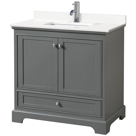 A large image of the Wyndham Collection WCS202036S-QTZ-UNSMXX Dark Gray / White Quartz Top / Polished Chrome Hardware