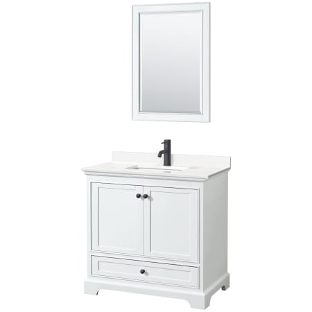 A large image of the Wyndham Collection WCS202036S-QTZ-UNSM24 White / White Quartz Top / Matte Black Hardware